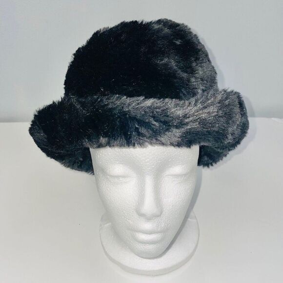 Vintage Womens Bucket Cloche Black Hat Faux Fur Mod main image 5